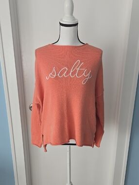 Mia & TESS Coral "salty" Embroidered SUMMER SPRING EASTER  Pullover Sweater S